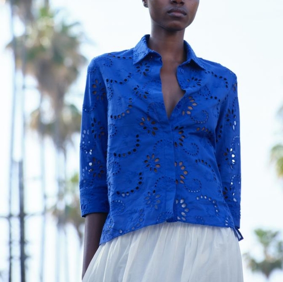 ZARA ZW COLLECTION EMBROIDERED POPLIN SHIRT - Picture 1 of 11